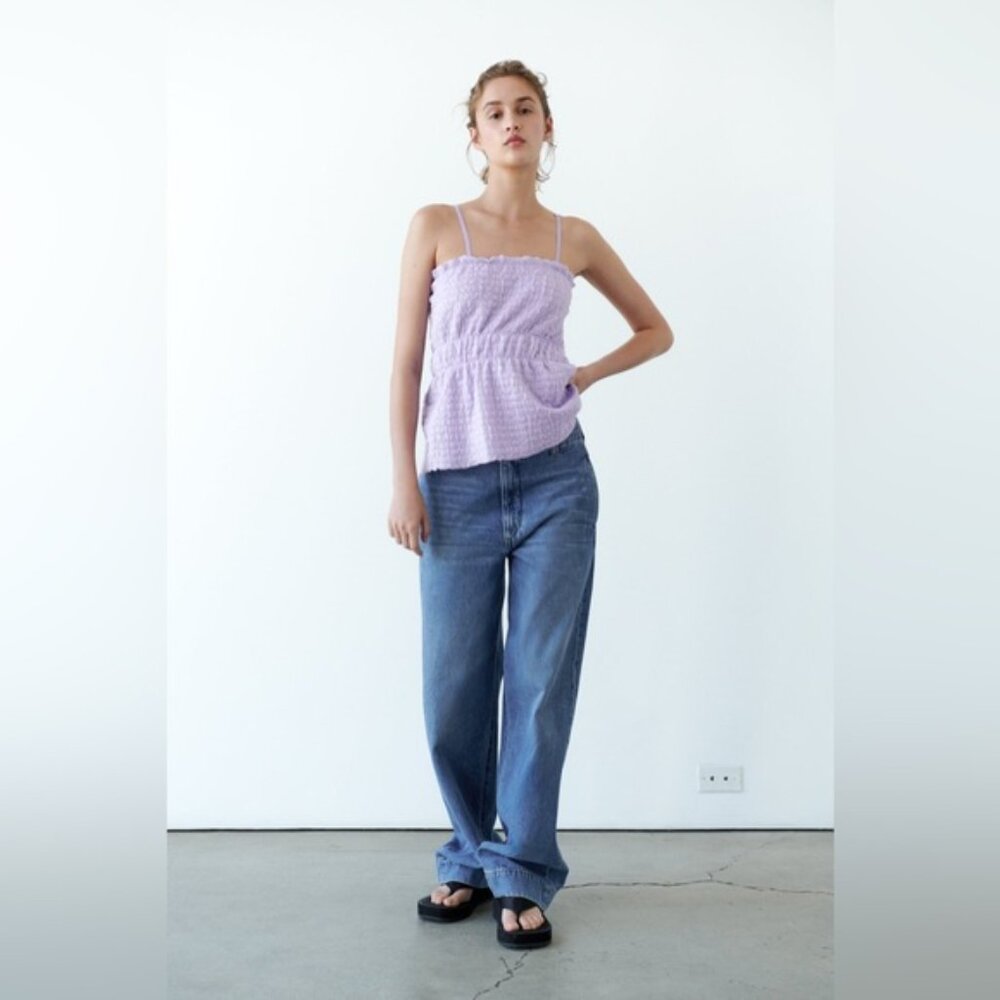 NWOT ZARA Elastic‎ Waist Spaghetti Straps Mesh Camisole Top 2142/081 Size M